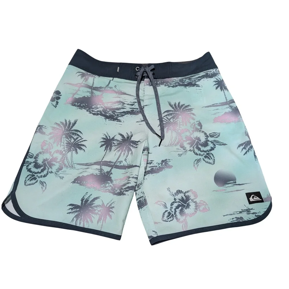 Quiksilver Board Shorts Mens 30 Mint Green Highline Tropical Palm Surf Swim